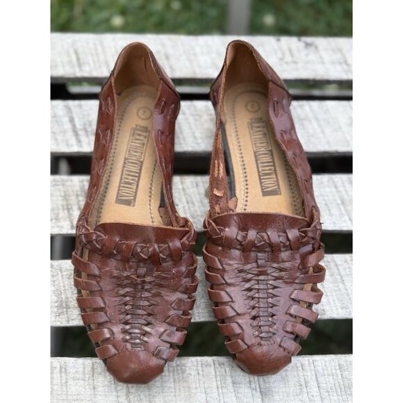 The Leather Collection Brown Leather Huarache Sandals Women’s Size 7 Made Brazil - Picture 1 of 16